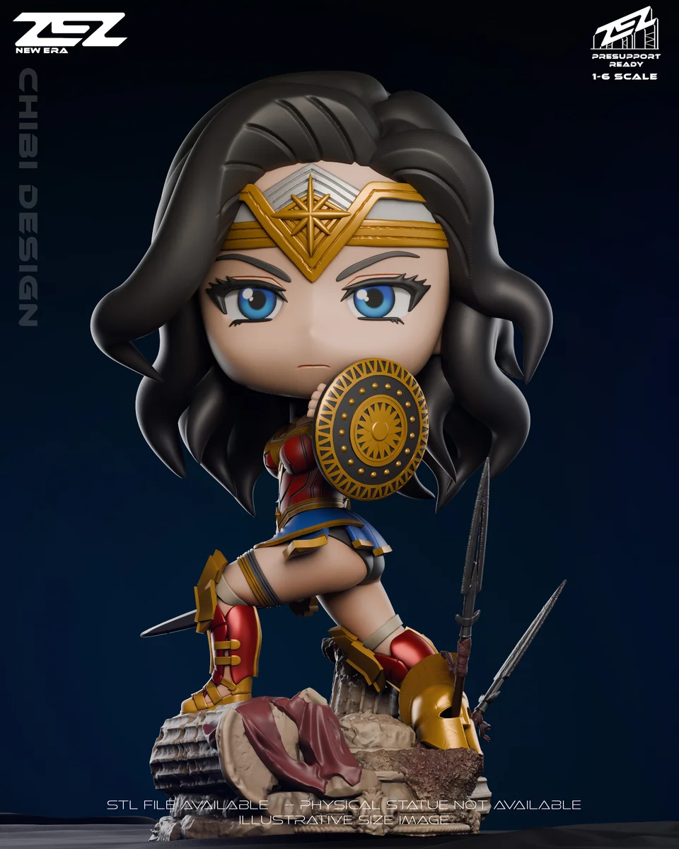 Chibi Wonder Woman | Fan Art | 3D Printed Resin Model Garage Kit | *Un-Painted* | ZEZ Studio