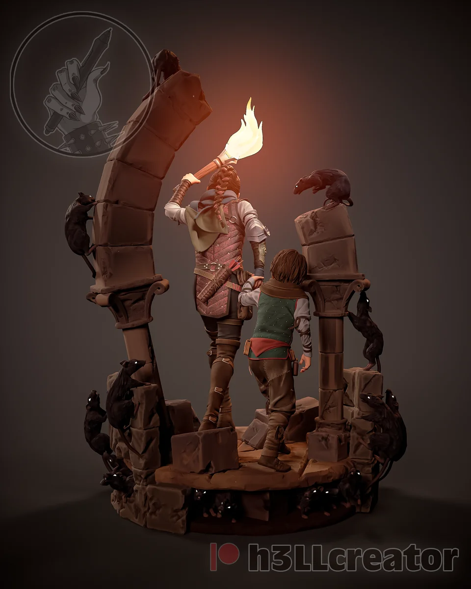 Amicia and Hugo | Fan Art | 3D Printed Resin Model Garage Kit | *Un-Painted* | H3LL Creator 5