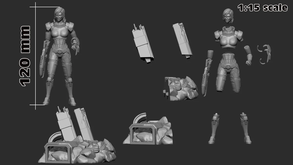Commander Shepard Female | Fan Art | 3D Printed Resin Model Garage Kit | *Un-Painted* | H3LL Creator 7