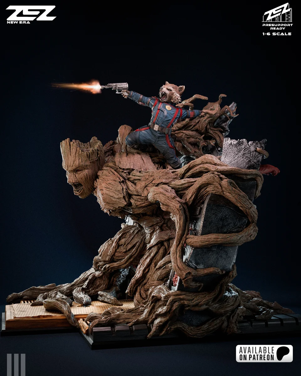 Groot and Rocket Diorama | Fan Art | 3D Printed Resin Model Garage Kit | *Un-Painted* | ZEZ Studio 8