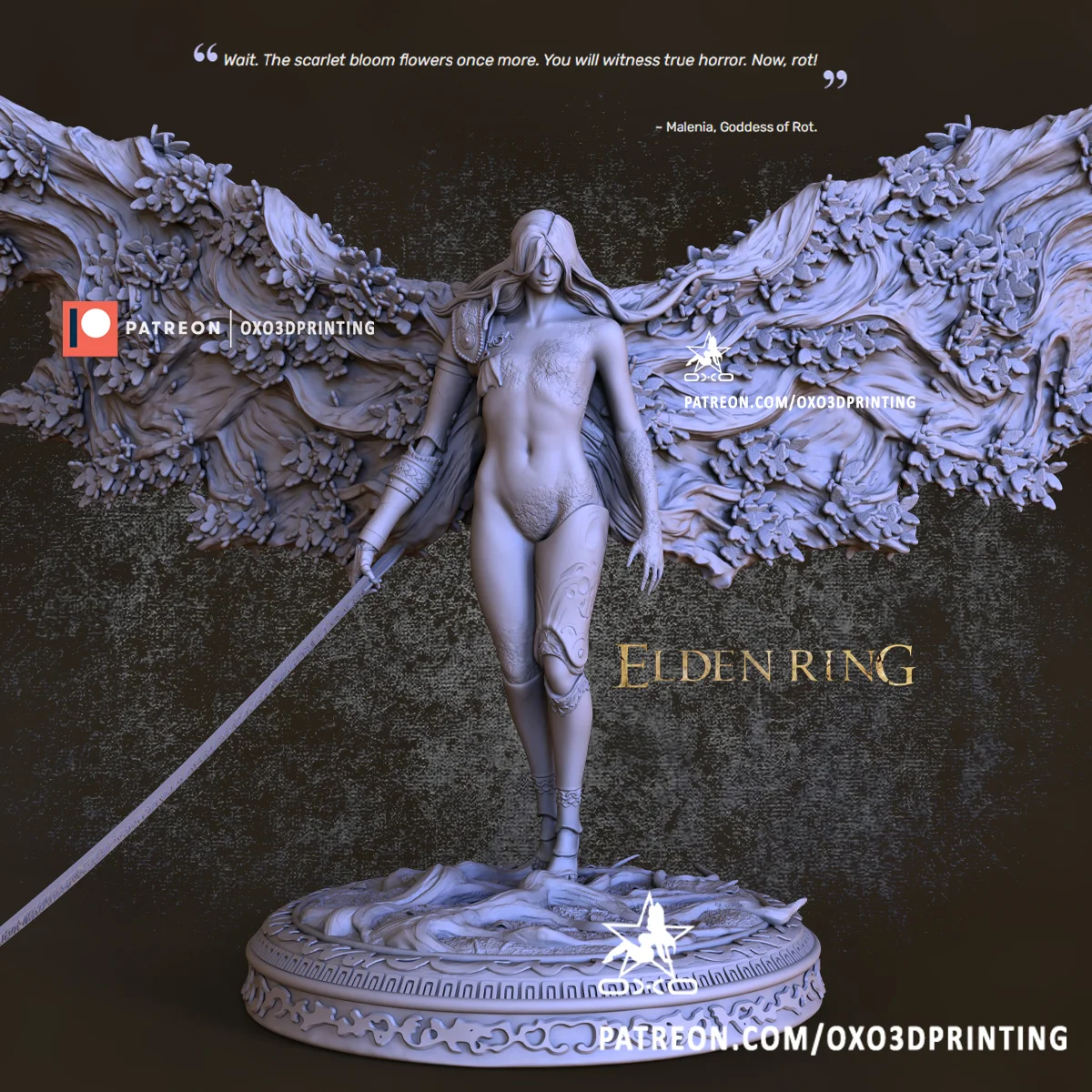 Malenia Goddess of Rot | Fan Art | 3D Printed Resin Model Garage Kit | *Un-Painted* | OXO3D 3