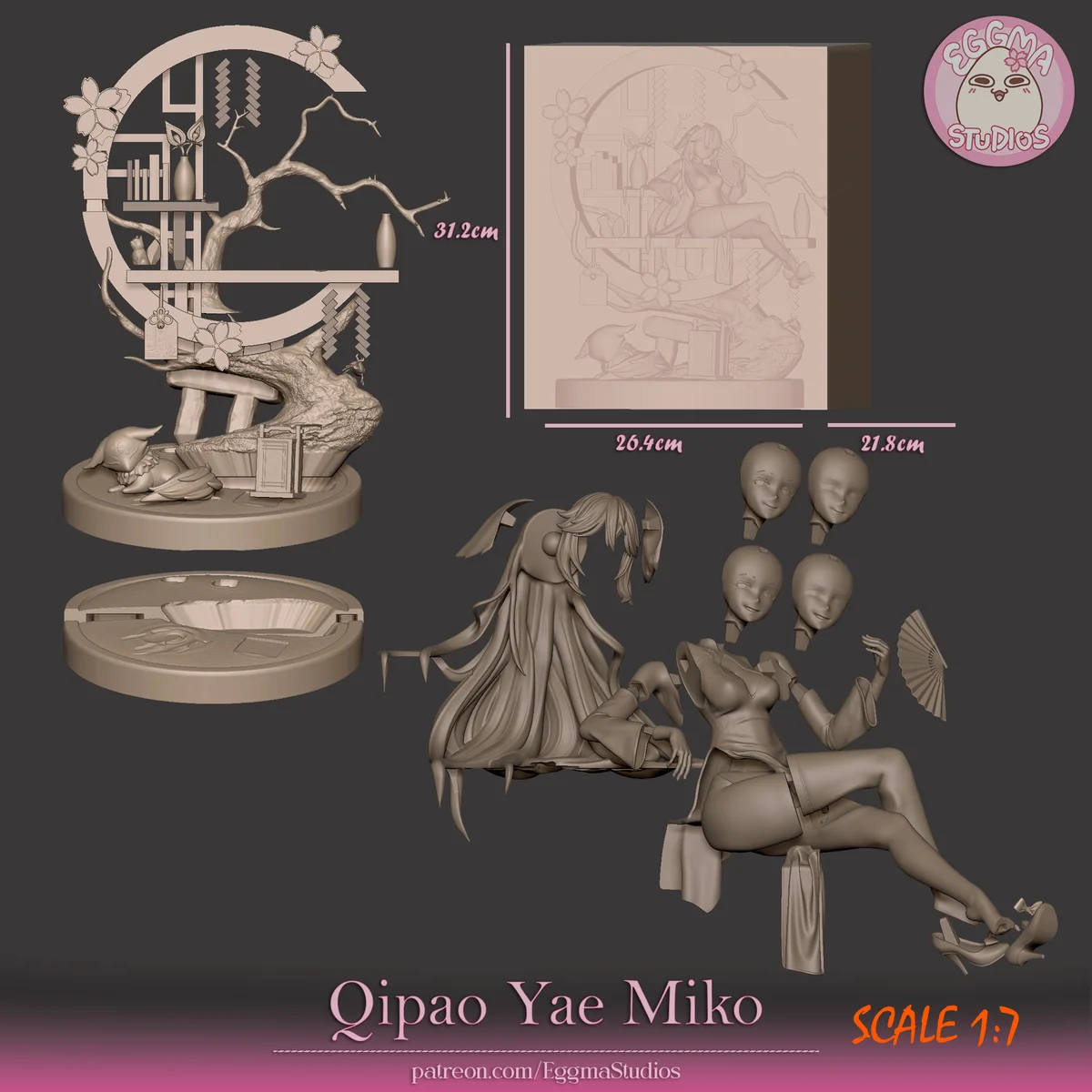 Qipao Yae Miko | Fan Art | 3D Printed Resin Model Garage Kit | *Un-Painted* | EggmaStudios 4