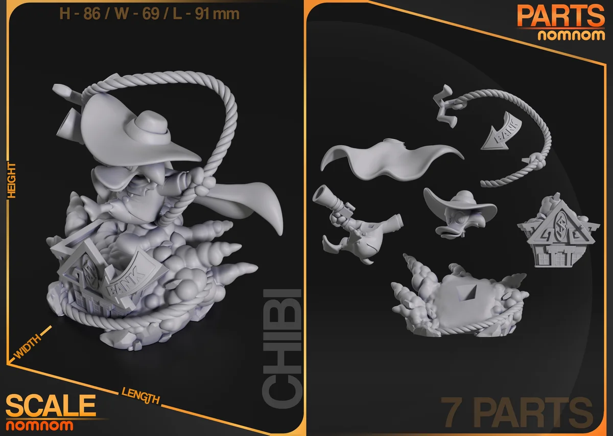 Chibi Darkwing Duck | Fan Art | 3D Printed Resin Model Garage Kit | *Un-Painted* | Nomnom 3