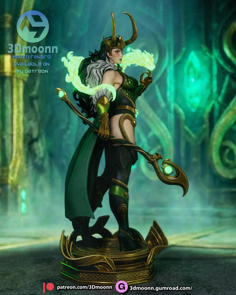 Lady Loki | Fan Art | 3D Printed Resin Model Garage Kit | *Un-Painted* | 3DMoonn 7