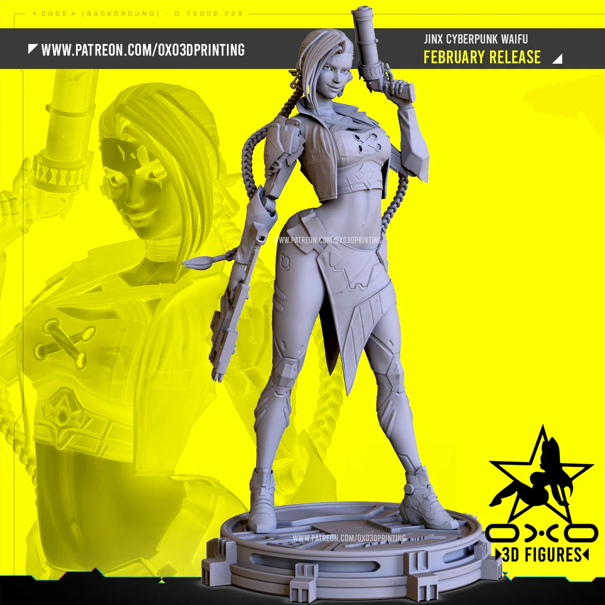 Jinx Cyberpunk | Fan Art | 3D Printed Resin Model Garage Kit | *Un-Painted* | OXO3D 4