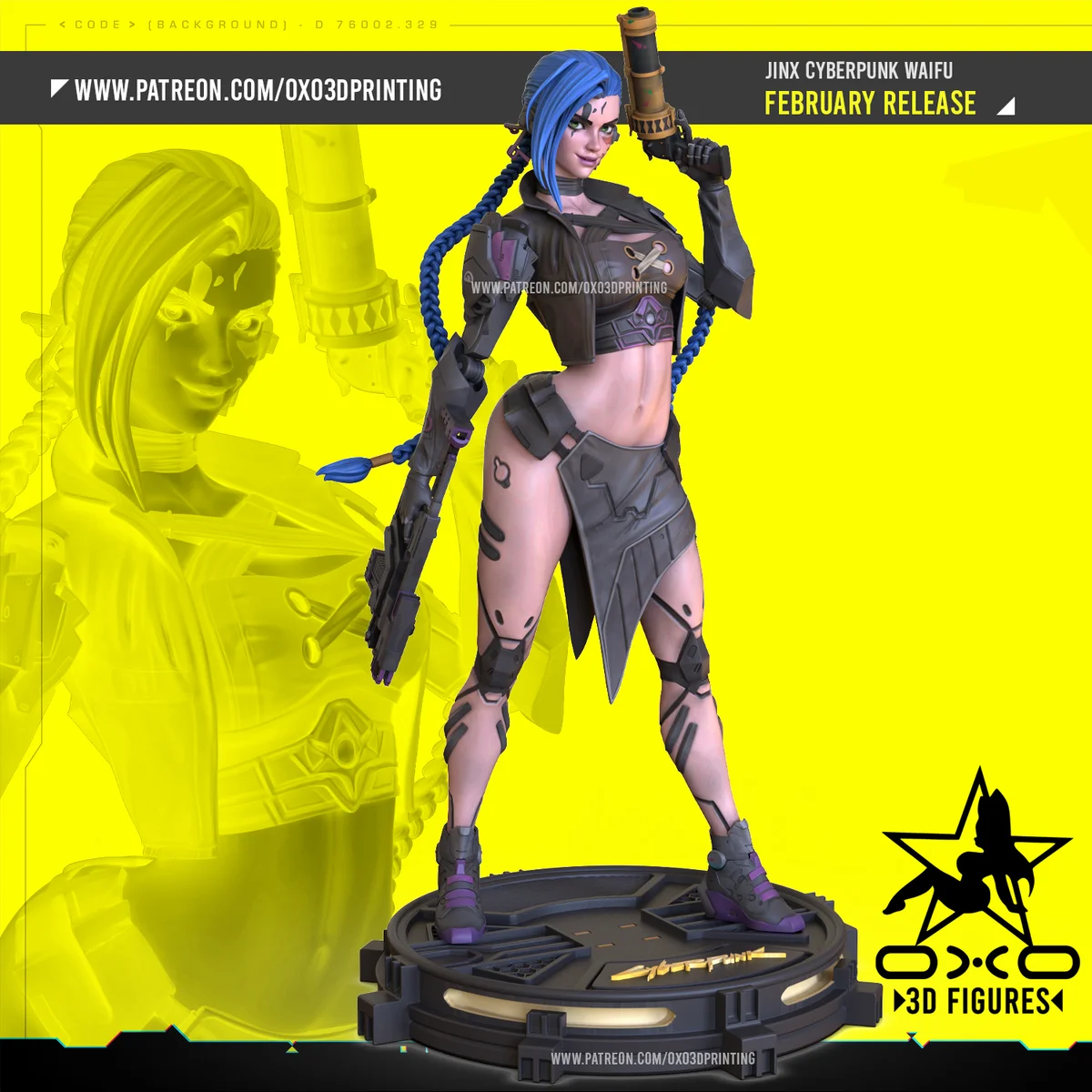 Jinx Cyberpunk | Fan Art | 3D Printed Resin Model Garage Kit | *Un-Painted* | OXO3D 3