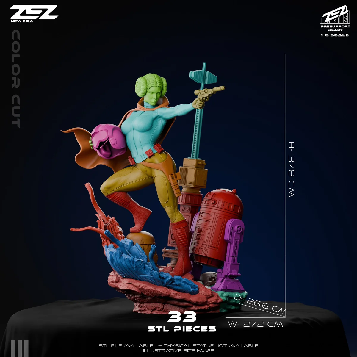 Princess Leia & R2-D2 | Fan Art | 3D Printed Resin Model Garage Kit | *Un-Painted* | ZEZ Studio 13