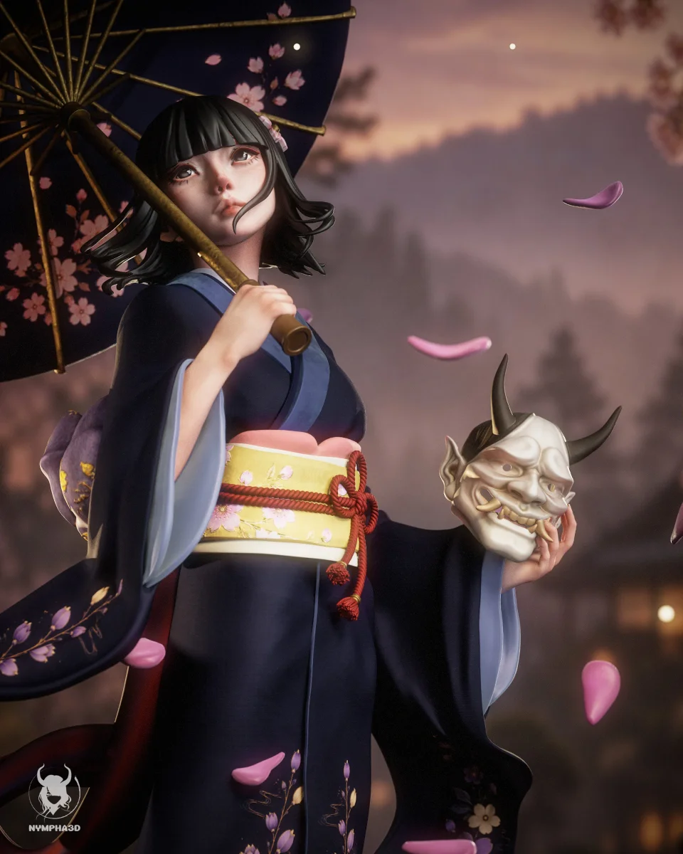Hannya Maiden (Kimono Girl) | Fan Art | 3D Printed Resin Model Garage Kit | *Un-Painted* | Nympha3D 5