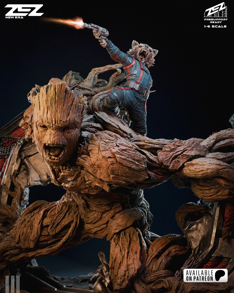 Groot and Rocket Diorama | Fan Art | 3D Printed Resin Model Garage Kit | *Un-Painted* | ZEZ Studio 6
