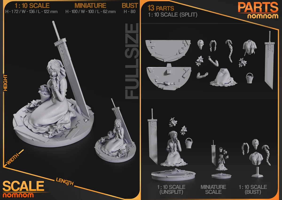 Aerith | Fan Art | 3D Printed Resin Model Garage Kit | *Un-Painted* | Nomnom 5