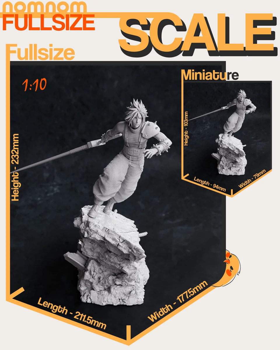 Cloud Strife | Fan Art | 3D Printed Resin Model Garage Kit | *Un-Painted* | Nomnom 4