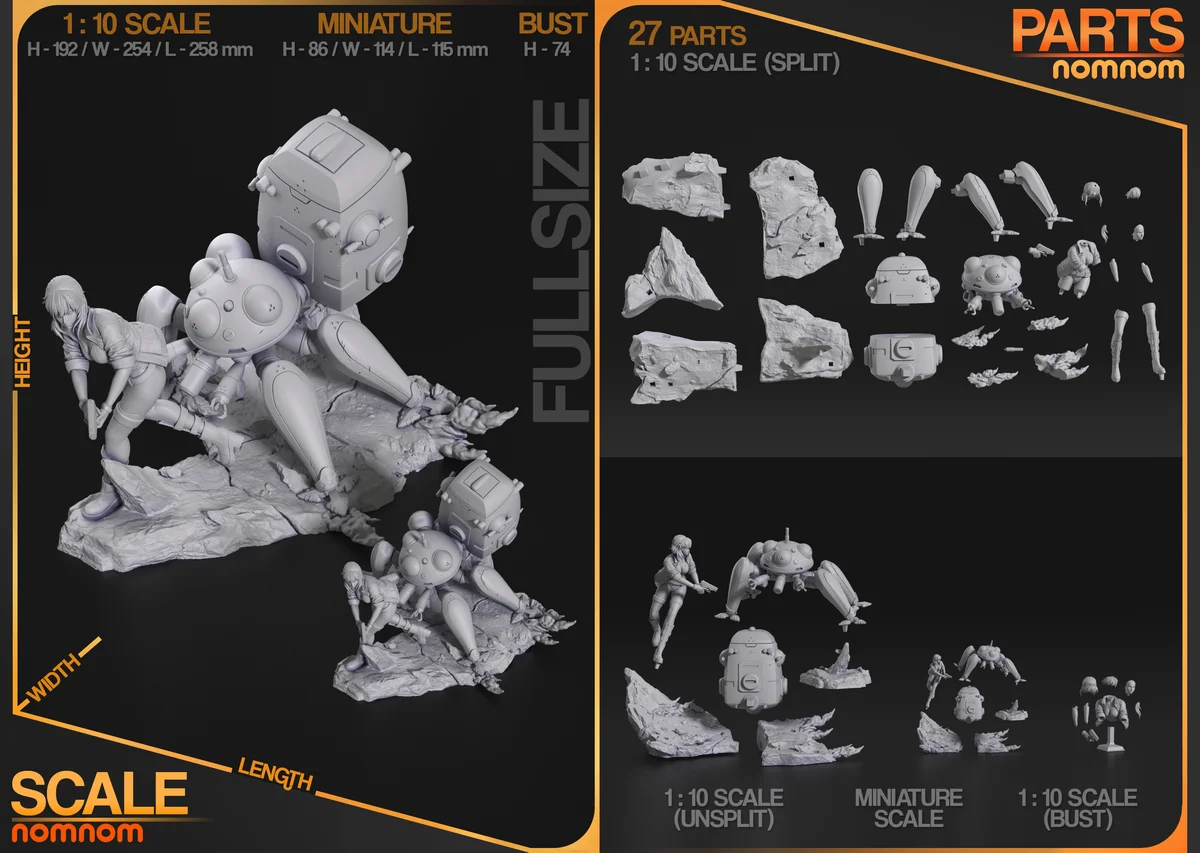 Motoko Kusanagi v02 | Fan Art | 3D Printed Resin Model Garage Kit | *Un-Painted* | Nomnom 3