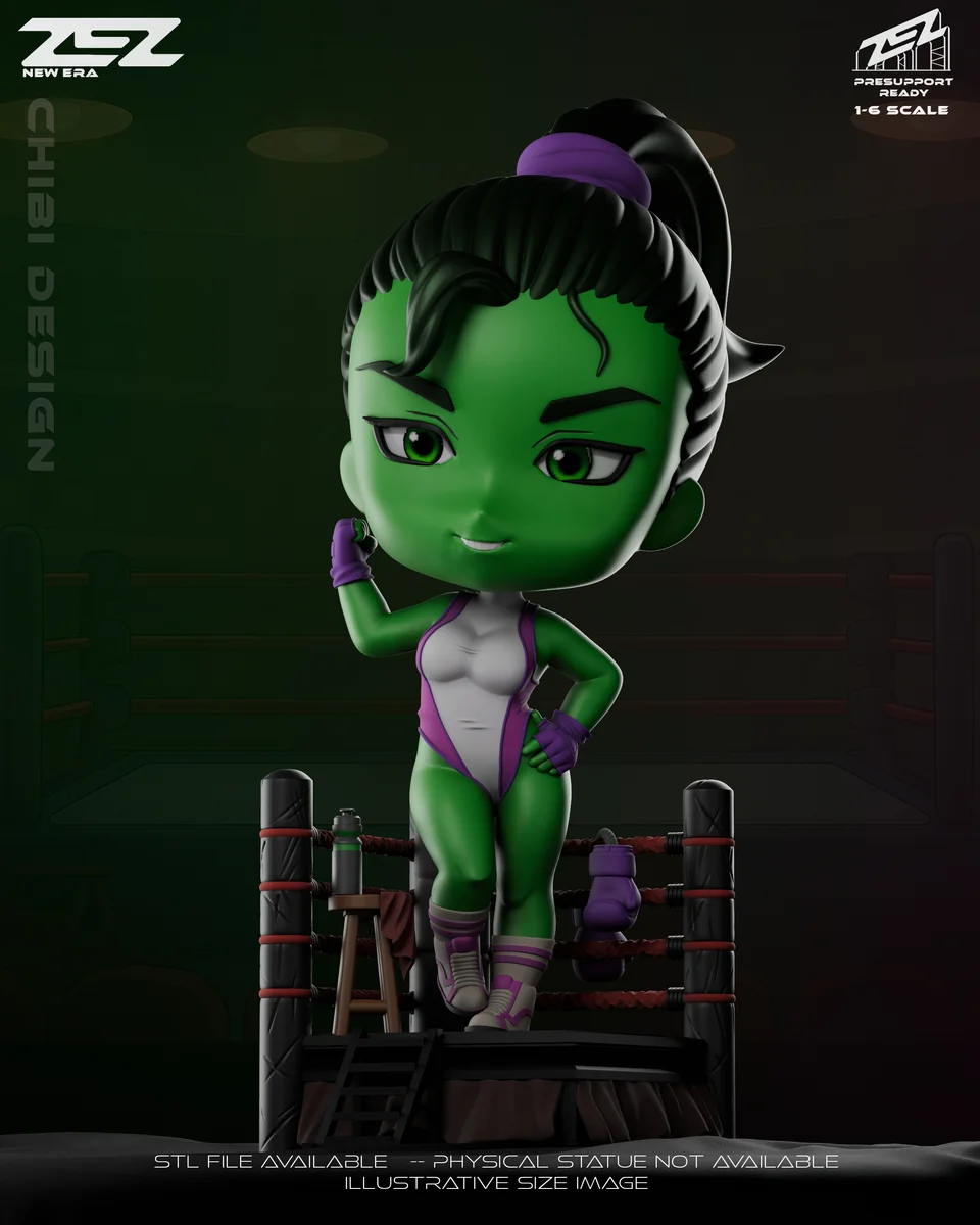 Chibi She-Hulk | Fan Art | 3D Printed Resin Model Garage Kit | *Un-Painted* | ZEZ Studio