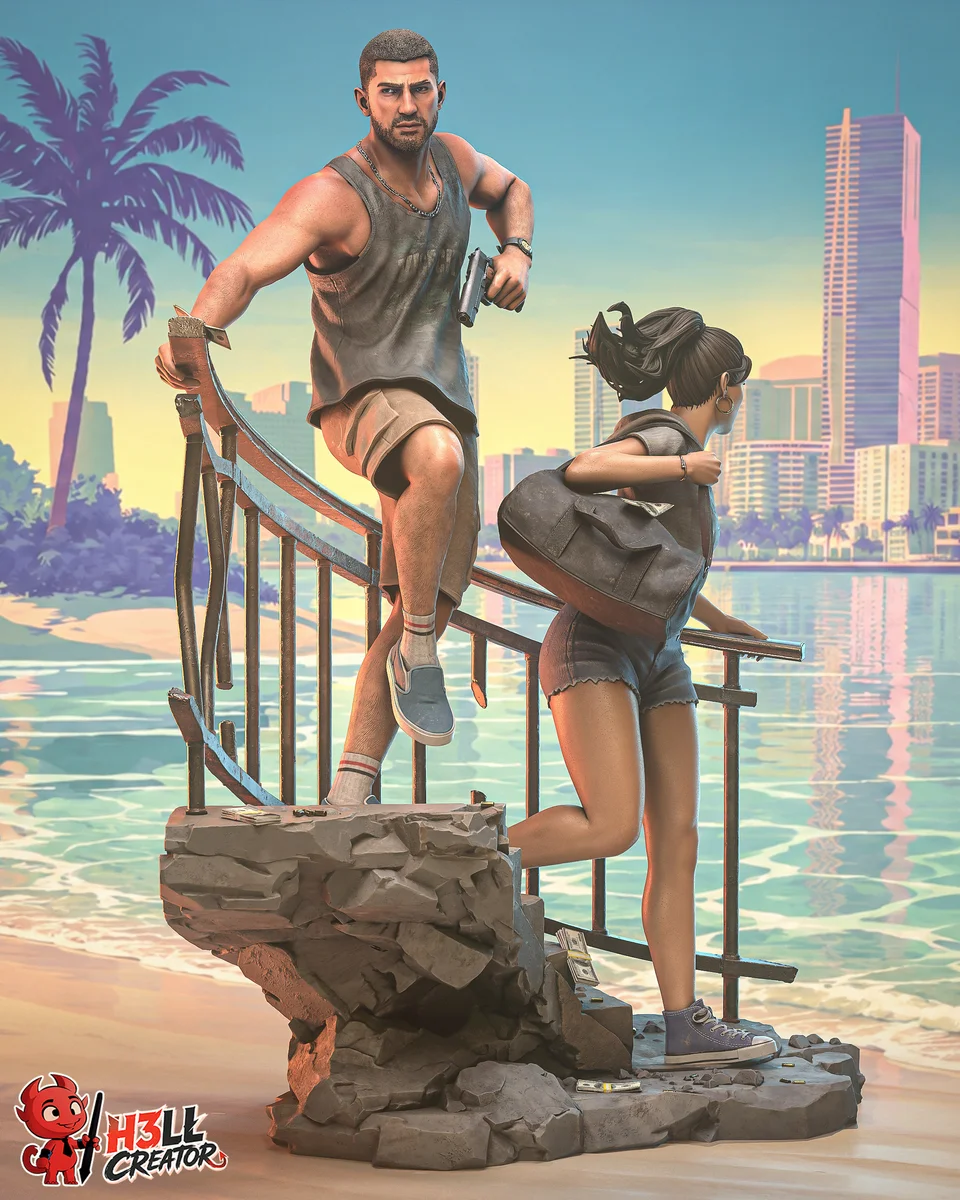 Jason and Lucia | Fan Art | 3D Printed Resin Model Garage Kit | *Un-Painted* | H3LL Creator 4