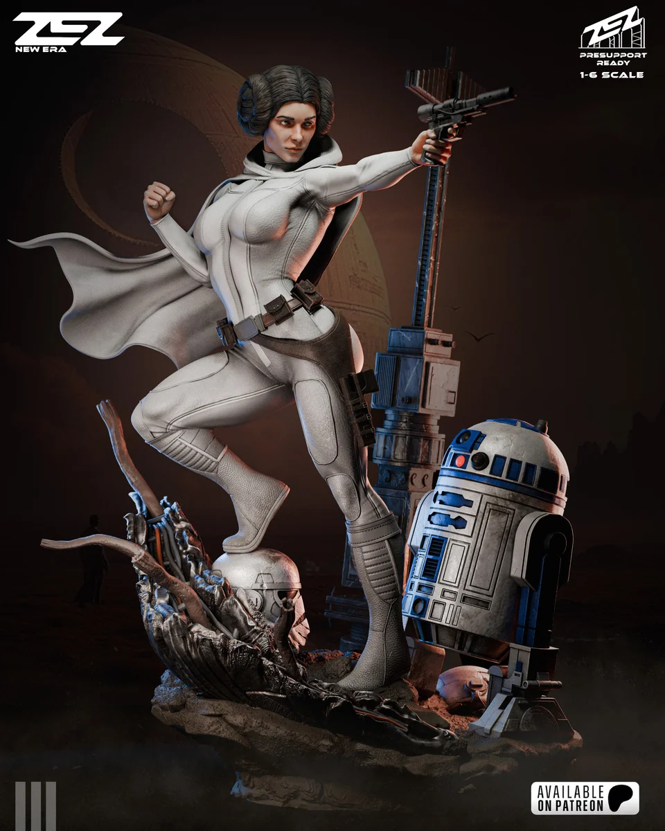 Princess Leia & R2-D2 | Fan Art | 3D Printed Resin Model Garage Kit | *Un-Painted* | ZEZ Studio 3