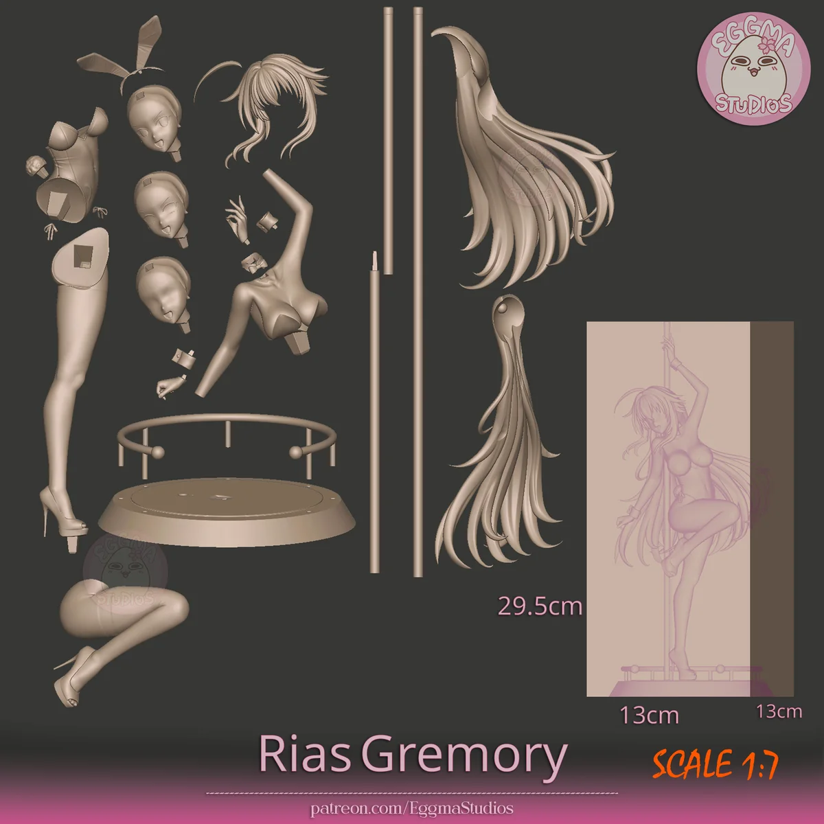 Rias Gremory - (Bunny) | Fan Art | 3D Printed Resin Model Garage Kit | *Un-Painted* | EggmaStudios 12