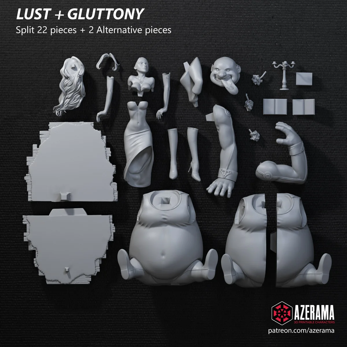 Lust + Gluttony | Fan Art | 3D Printed Resin Model Garage Kit | *Un-Painted* | Azerama 3