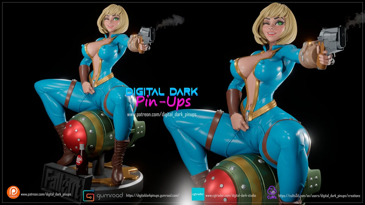 Vault Girl | Fan Art | 3D Printed Resin Model Garage Kit | *Un-Painted* | Digital Dark 2