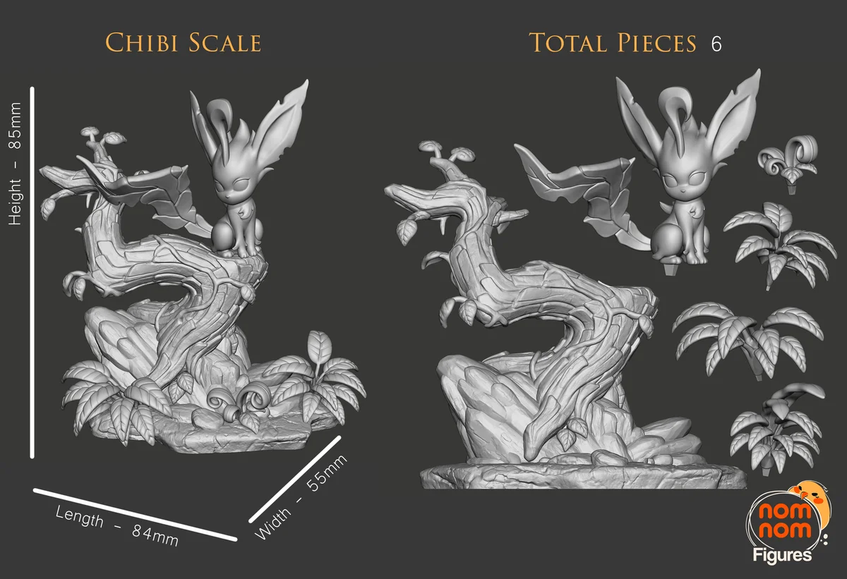 Chibi Leafeon | Fan Art | 3D Printed Resin Model Garage Kit | *Un-Painted* | Nomnom 3