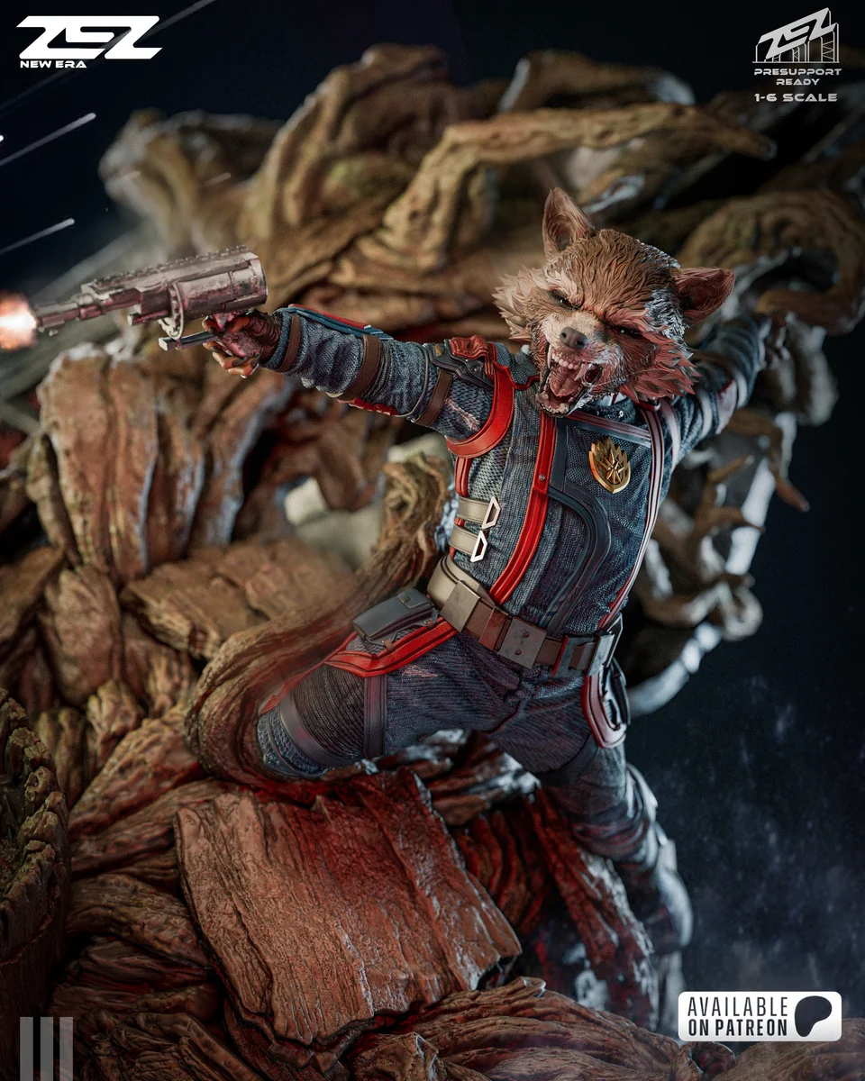 Groot and Rocket Diorama | Fan Art | 3D Printed Resin Model Garage Kit | *Un-Painted* | ZEZ Studio 3