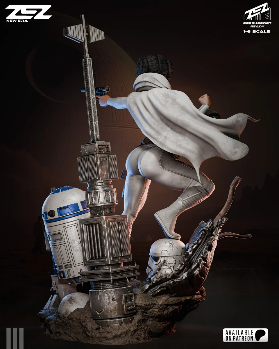 Princess Leia & R2-D2 | Fan Art | 3D Printed Resin Model Garage Kit | *Un-Painted* | ZEZ Studio 6
