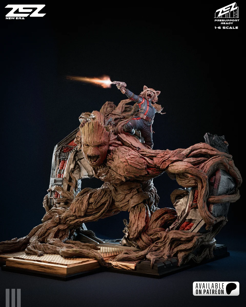 Groot and Rocket Diorama | Fan Art | 3D Printed Resin Model Garage Kit | *Un-Painted* | ZEZ Studio 7