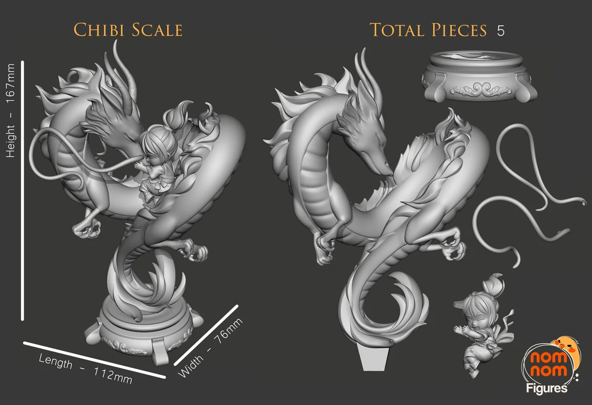 Chibi Chihiro and Haku | Fan Art | 3D Printed Resin Model Garage Kit | *Un-Painted* | Nomnom 3