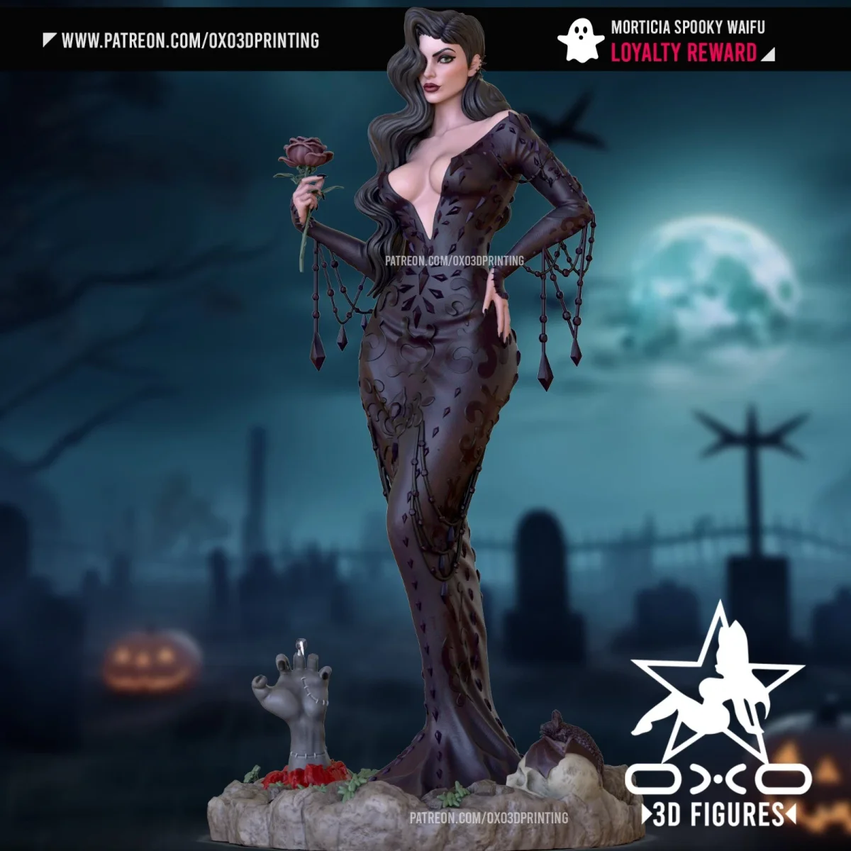 Morticia | Fan Art | 3D Printed Resin Model Garage Kit | *Un-Painted* | OXO3D 4