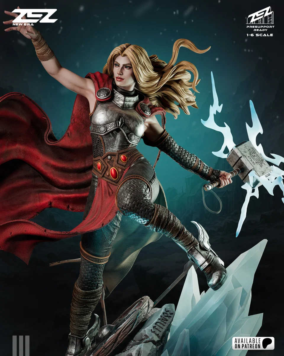 Lady Thor | Fan Art | 3D Printed Resin Model Garage Kit | *Un-Painted* | ZEZ Studio 3