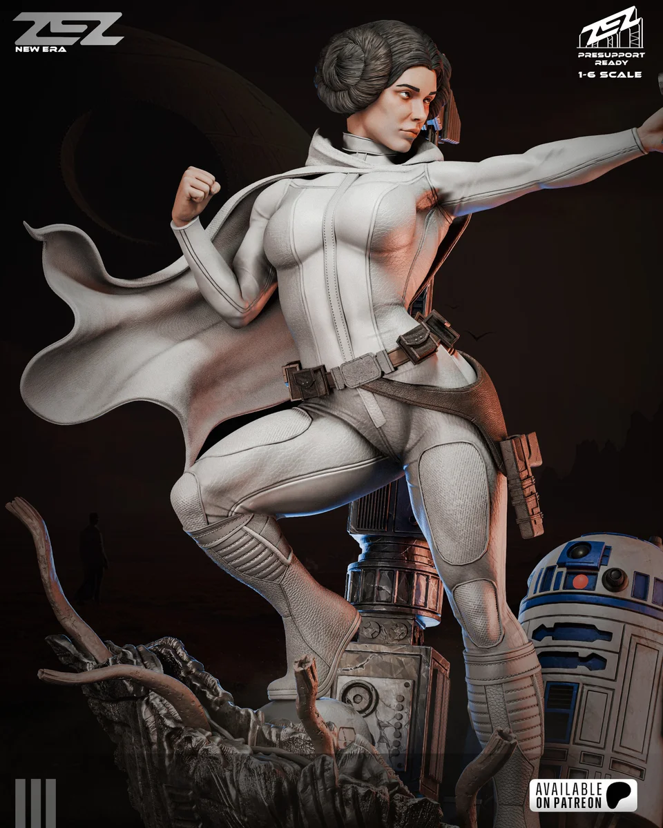 Princess Leia & R2-D2 | Fan Art | 3D Printed Resin Model Garage Kit | *Un-Painted* | ZEZ Studio 8