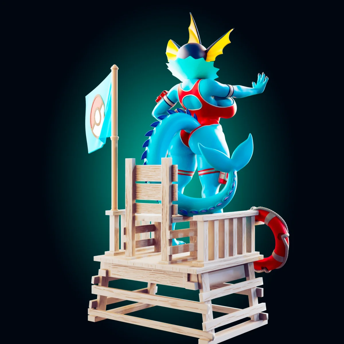 Vaporeon | Fan Art | 3D Printed Resin Model Garage Kit | *Un-Painted* | Officer Rhu 2