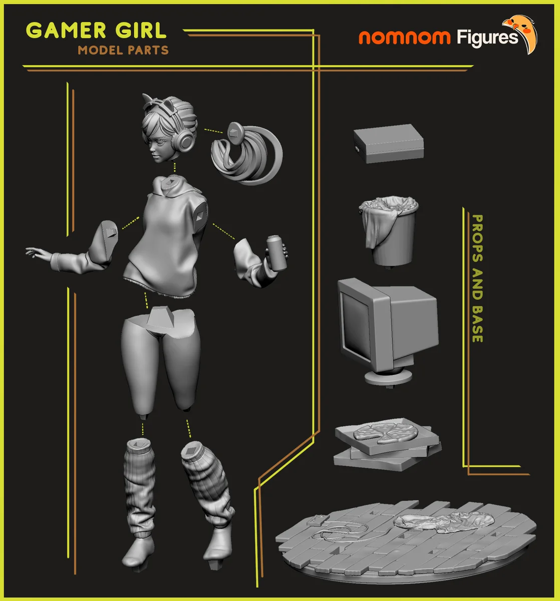 Gamer Girl | Fan Art | 3D Printed Resin Model Garage Kit | *Un-Painted* | Nomnom 3