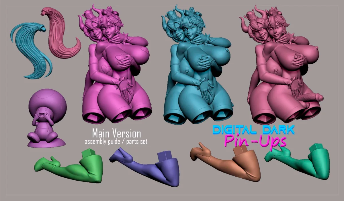 Princess Peach and Bowsette Diorama | Fan Art | 3D Printed Resin Model Garage Kit | *Un-Painted* | Digital Dark 9
