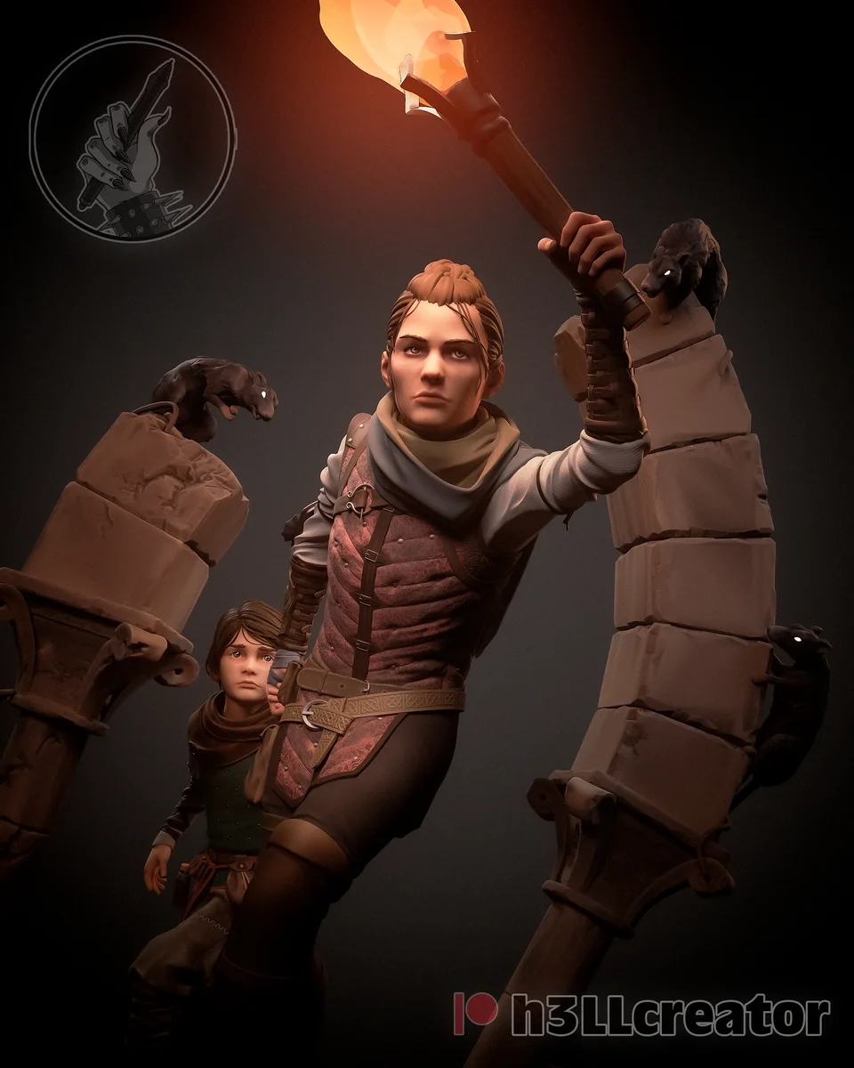 Amicia and Hugo | Fan Art | 3D Printed Resin Model Garage Kit | *Un-Painted* | H3LL Creator