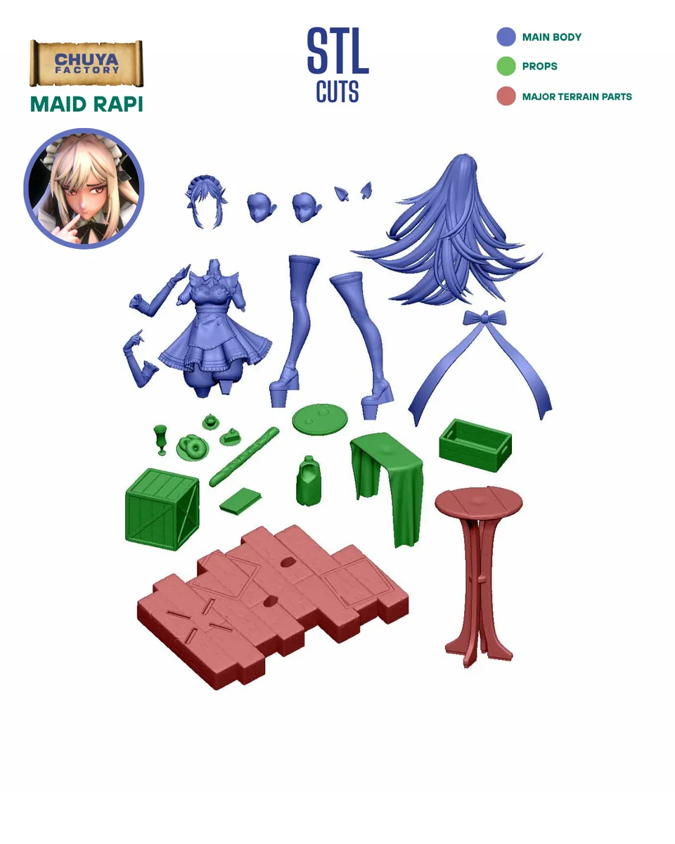 Maid Rapi | Fan Art | 3D Printed Resin Model Garage Kit | *Un-Painted* | Chuya Factory 14
