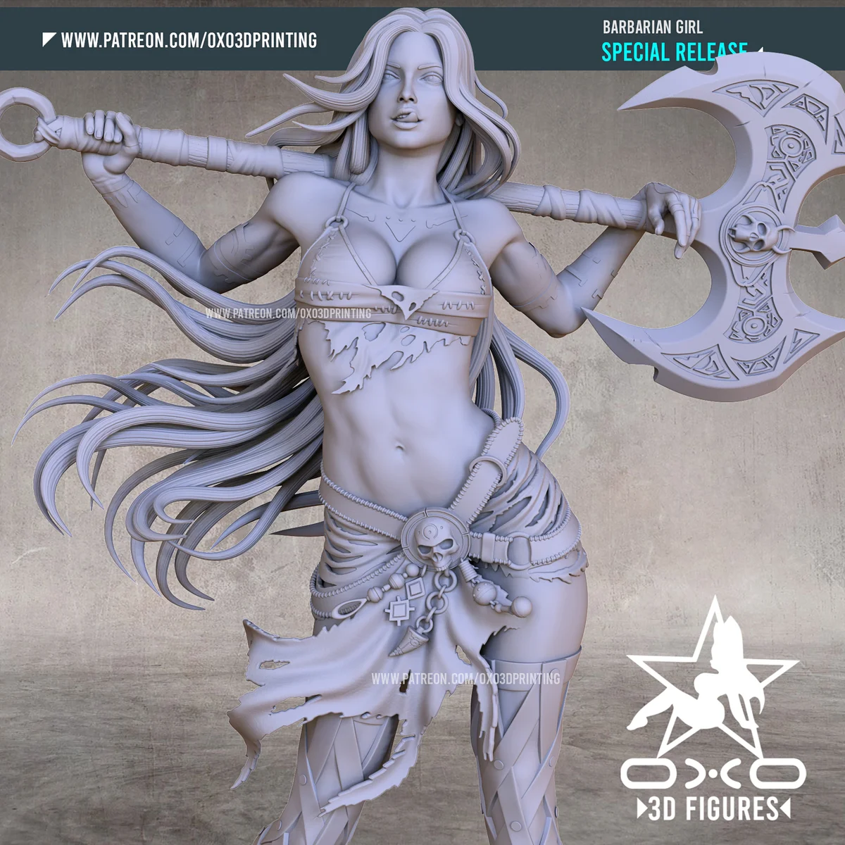 Barbarian Waifu | Fan Art | 3D Printed Resin Model Garage Kit | *Un-Painted* | OXO3D 3