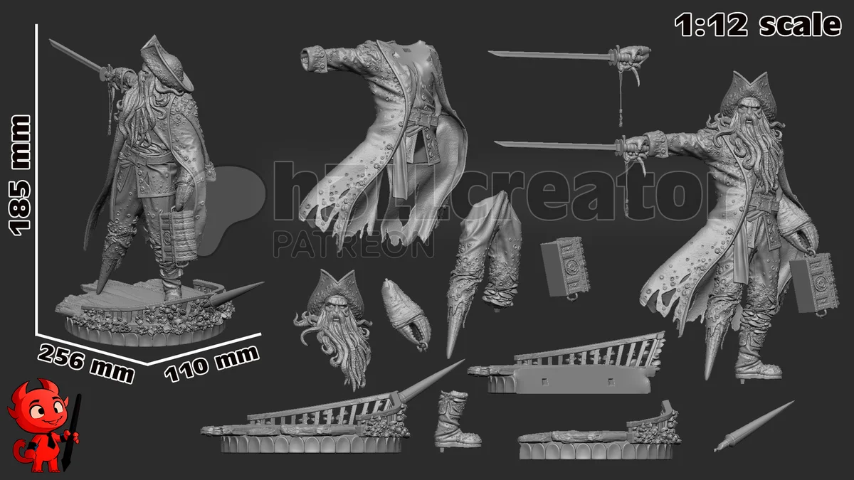 Davy Jones | Fan Art | 3D Printed Resin Model Garage Kit | *Un-Painted* | H3LL Creator 12