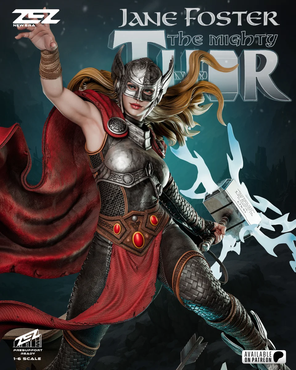 Lady Thor | Fan Art | 3D Printed Resin Model Garage Kit | *Un-Painted* | ZEZ Studio
