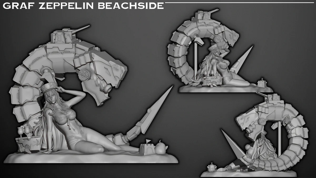 Graf Zeppelin Beachside | Fan Art | 3D Printed Resin Model Garage Kit | *Un-Painted* | Inaki Sculpts 6