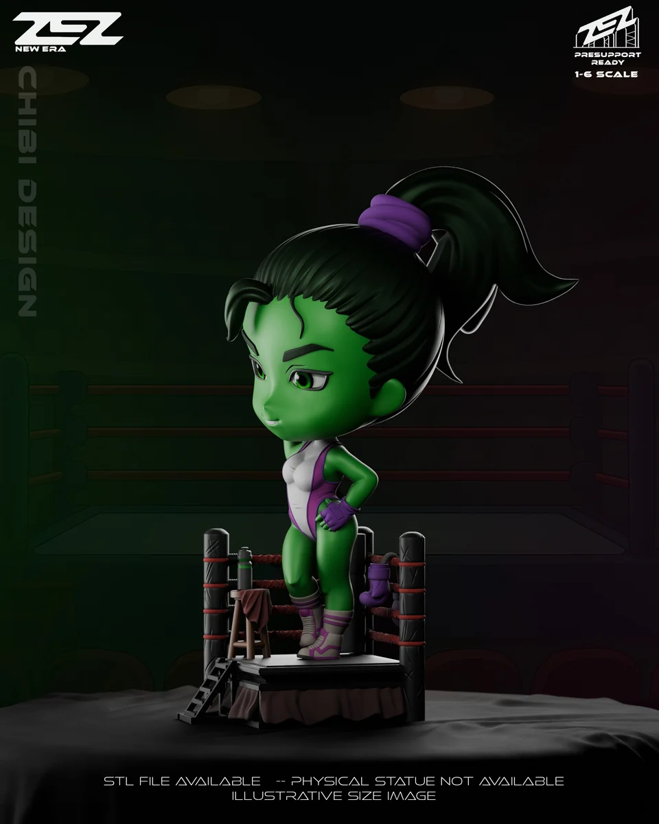 Chibi She-Hulk | Fan Art | 3D Printed Resin Model Garage Kit | *Un-Painted* | ZEZ Studio 5