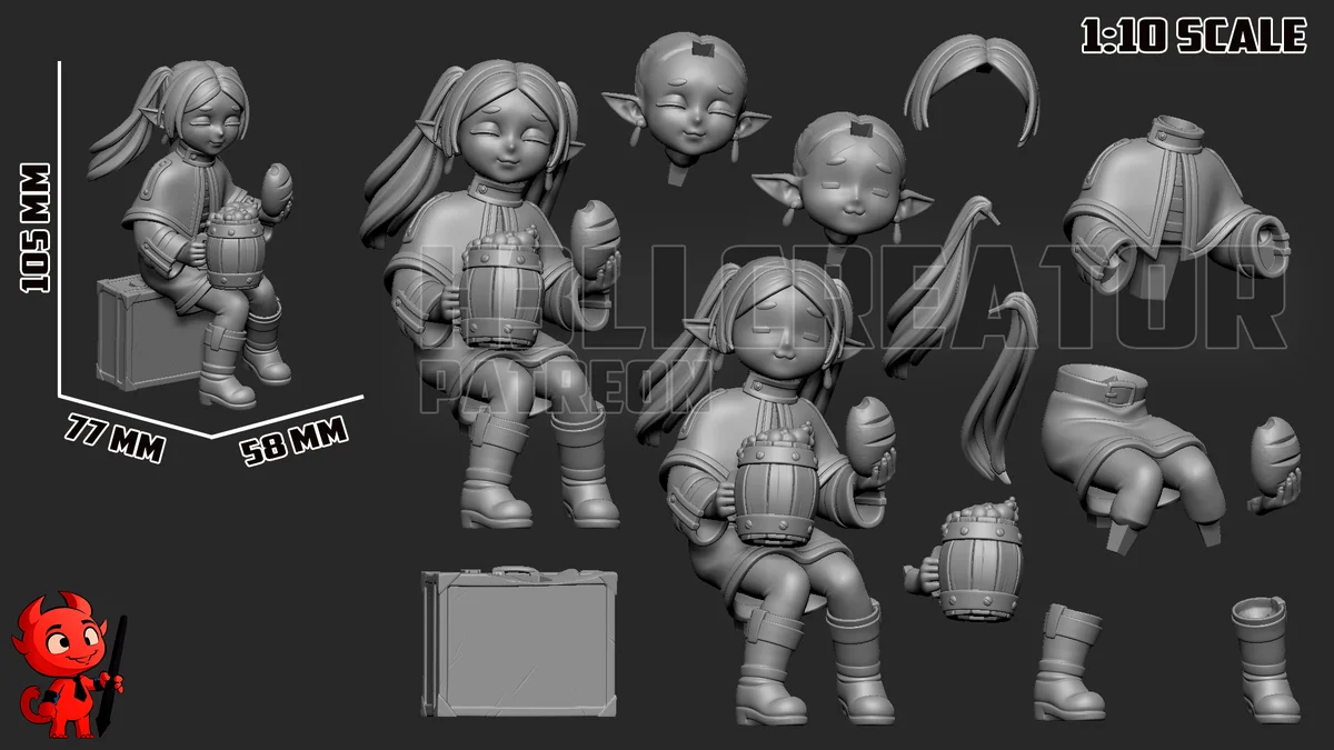 Chibi Frieren | Fan Art | 3D Printed Resin Model Garage Kit | *Un-Painted* | H3LL Creator 10
