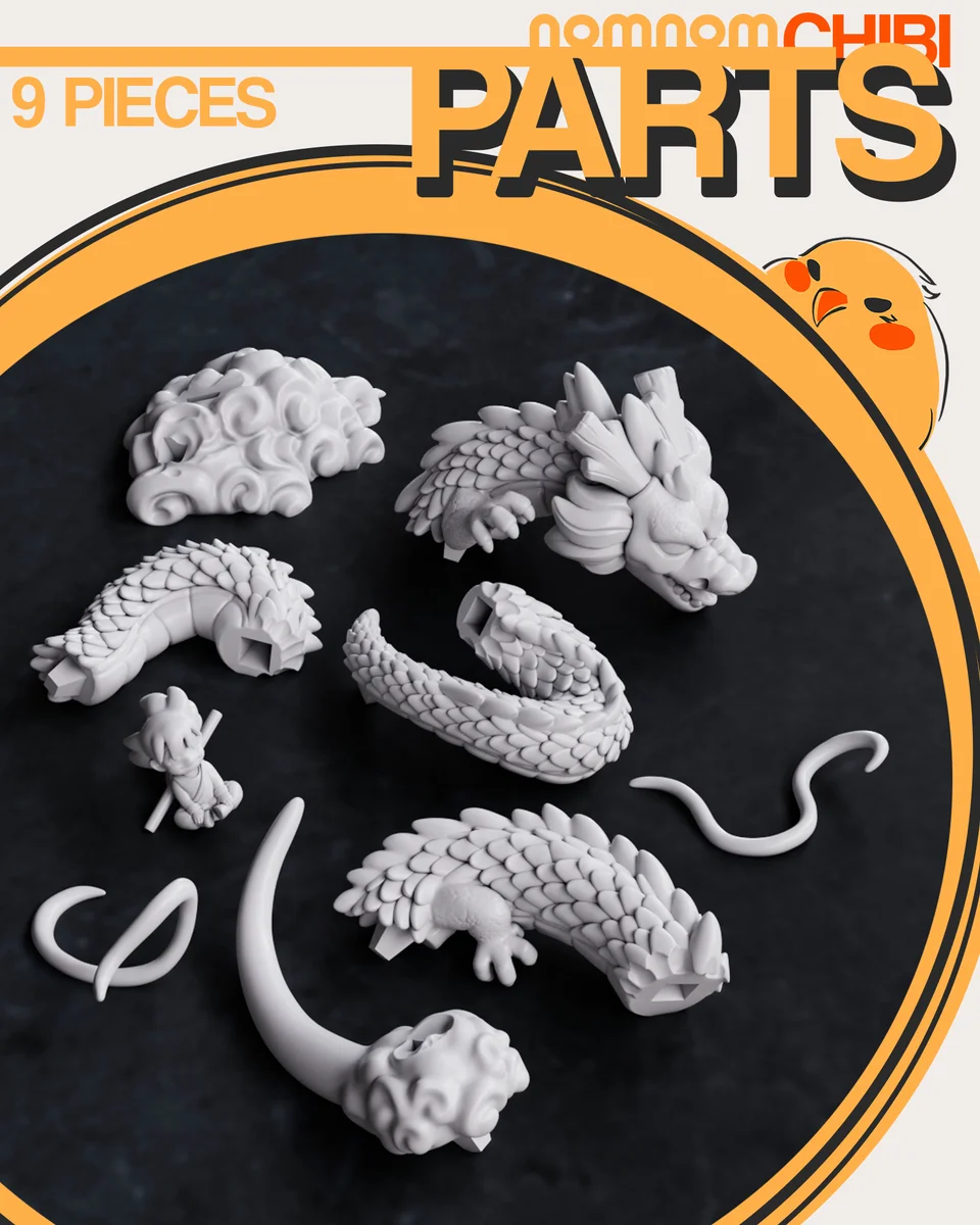 Chibi Shenron with Goku | Fan Art | 3D Printed Resin Model Garage Kit | *Un-Painted* | Nomnom 3