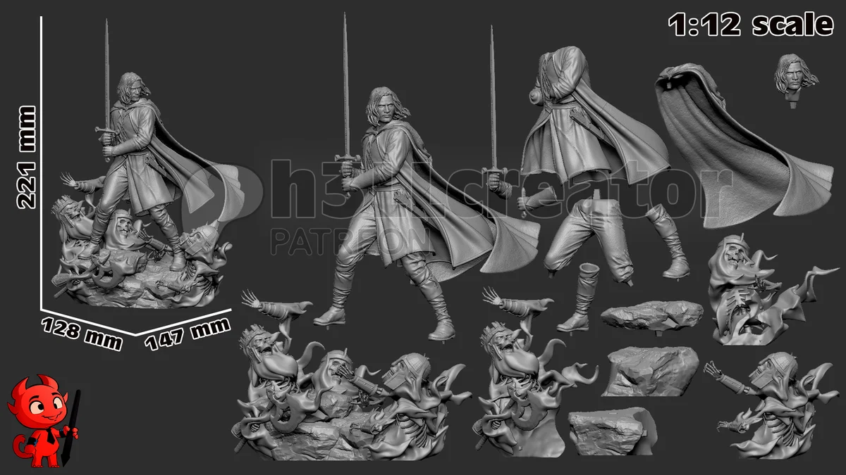 Aragorn | Fan Art | 3D Printed Resin Model Garage Kit | *Un-Painted* | H3LL Creator 13