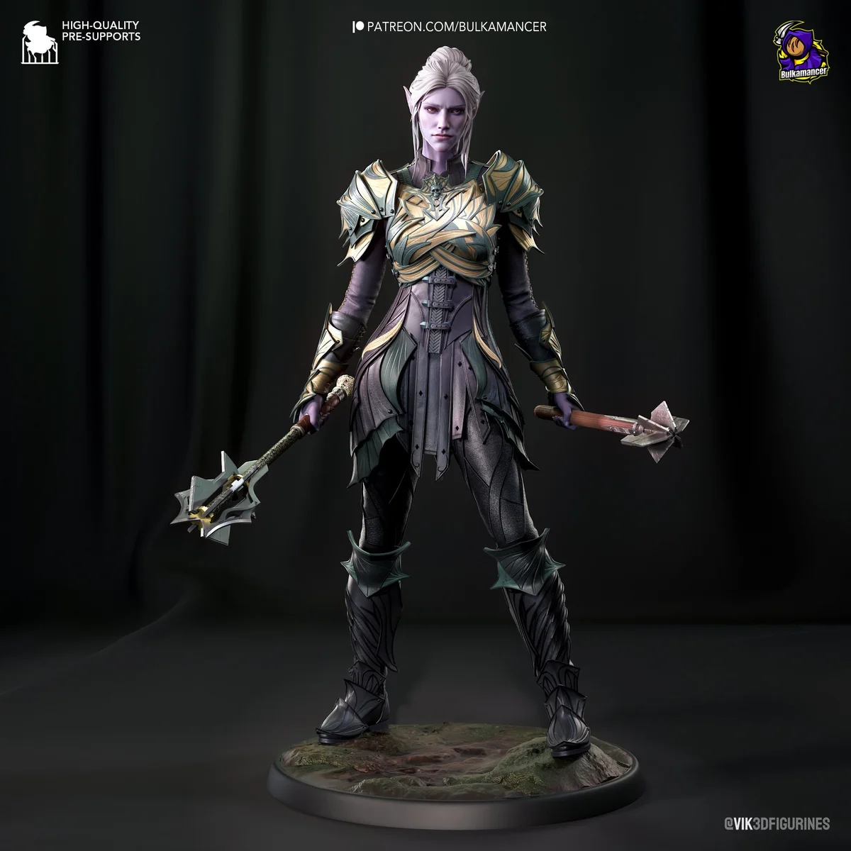 Drow Paladin | Fan Art | 3D Printed Resin Model Garage Kit | *Un-Painted* | Bulkamancer 2
