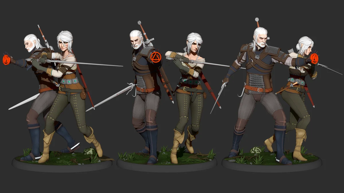 Ciri & Geralt | Fan Art | 3D Printed Resin Model Garage Kit | *Un-Painted* | Inaki Sculpts 4