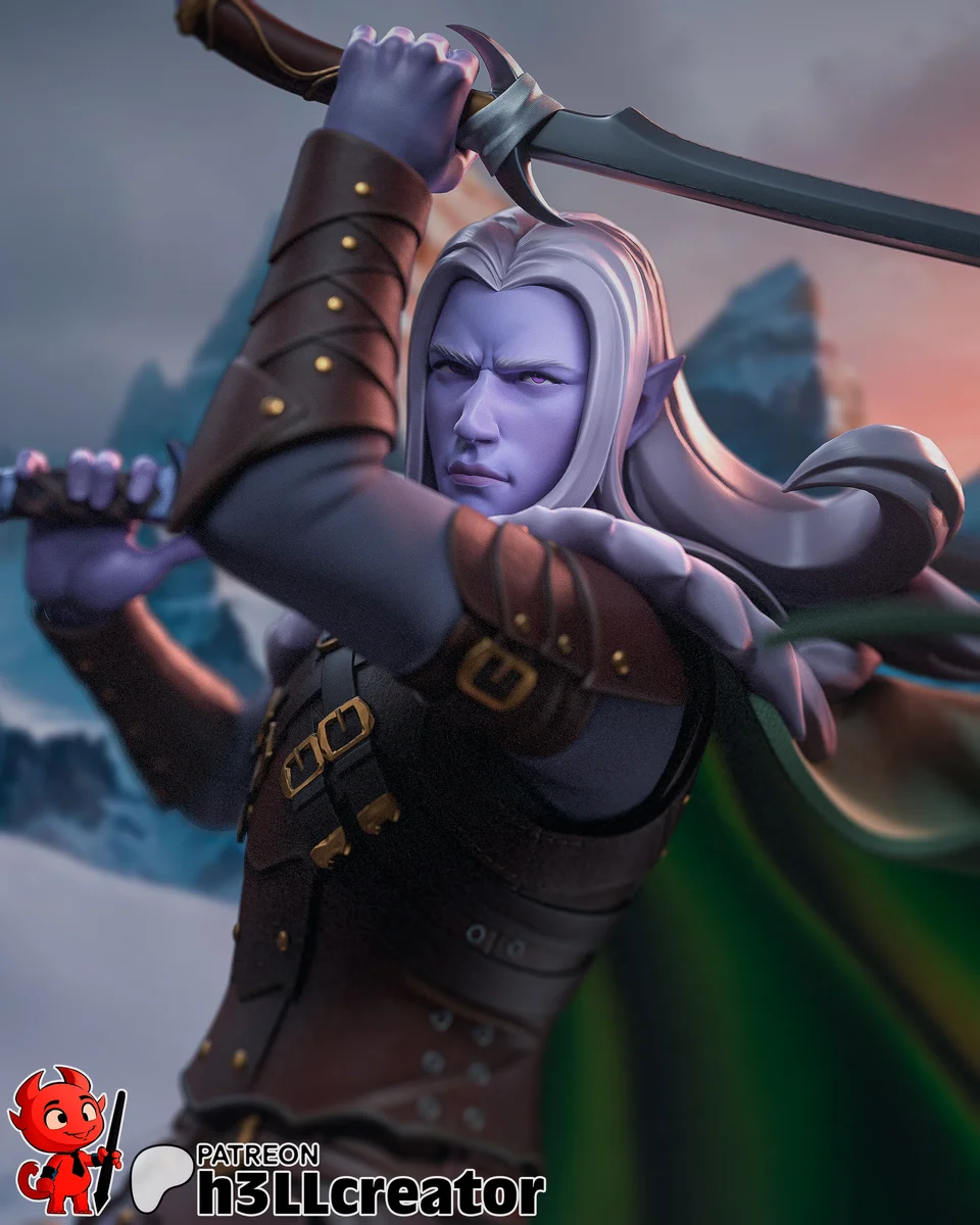Drizzt Do'urden | Fan Art | 3D Printed Resin Model Garage Kit | *Un-Painted* | H3LL Creator