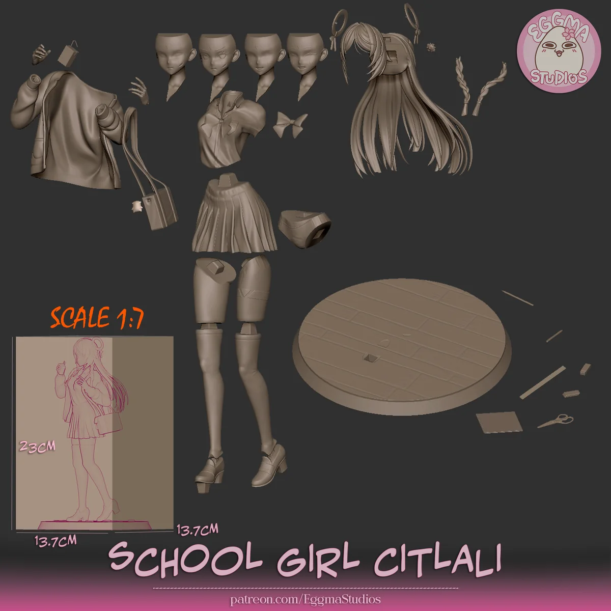School Girl Citlali | Fan Art | 3D Printed Resin Model Garage Kit | *Un-Painted* | EggmaStudios 6