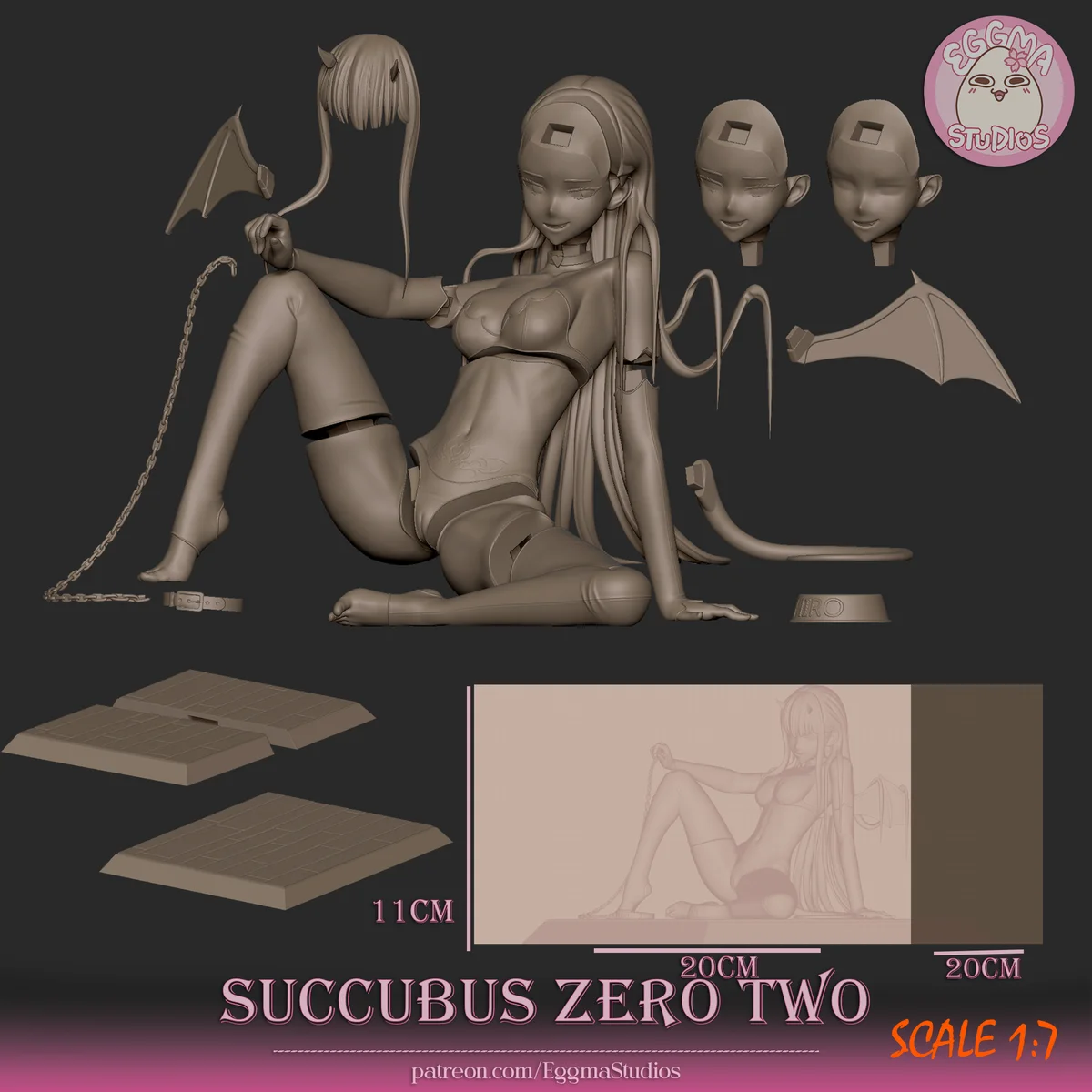 Succubus Zero Two | Fan Art | 3D Printed Resin Model Garage Kit | *Un-Painted* | EggmaStudios 16